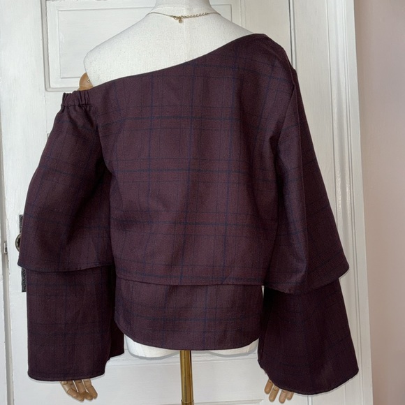 STOREE PLAID ONE SHOULDER LAYERED TOP - Picture 4 of 9